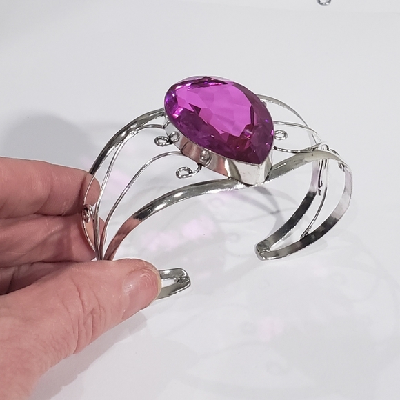 Pink Rubellite bracelet, 925 silver large pink rubellite adjustable cuff bangle - Picture 3 of 13